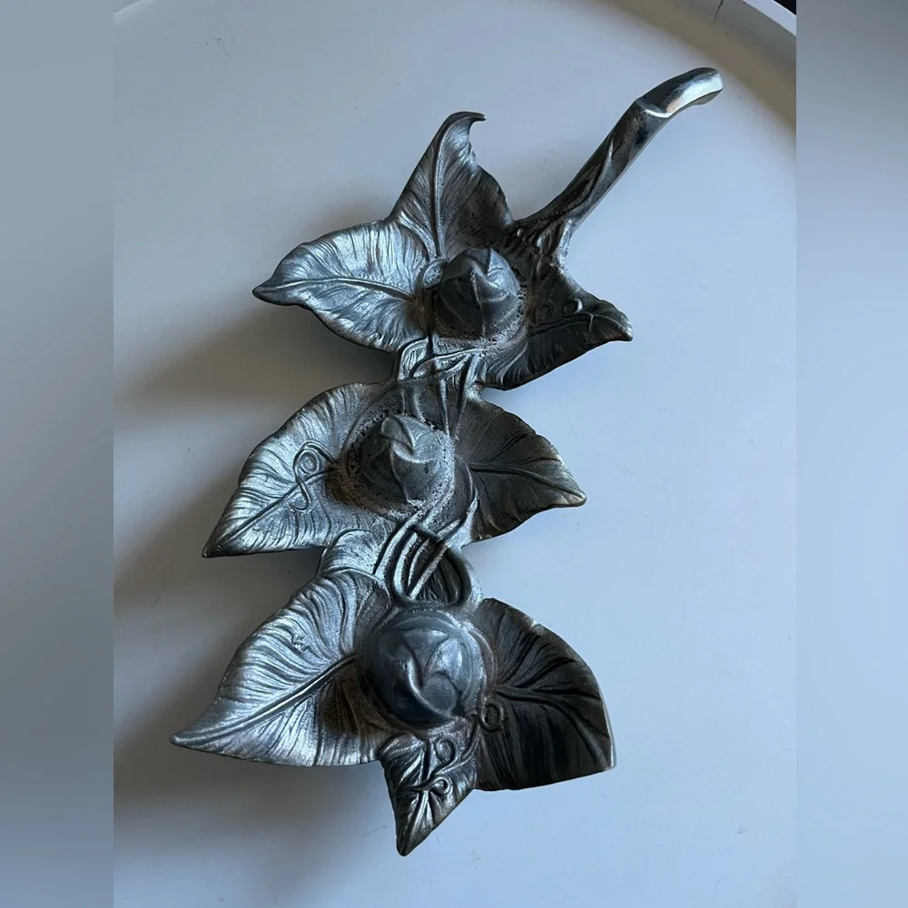 Pewter Leaf Candle Holder Great Home Decor